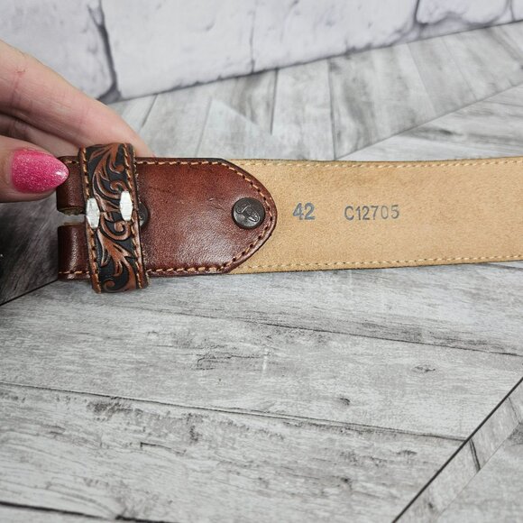 Justin Cowhide Leather Belt Brown Western Tooling Mens 42 NO BUCKLE Cowboy Rodeo - Picture 3 of 9